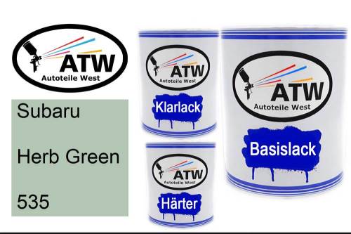 Subaru, Herb Green, 535: 1L Lackdose + 1L Klarlack + 500ml Härter - Set, von ATW Autoteile West.